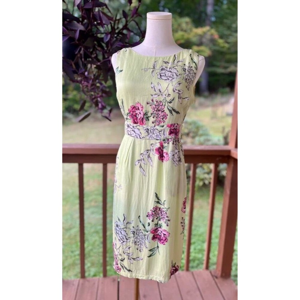 Joules US 4 Green Pink Floral Viscose Midi Dress